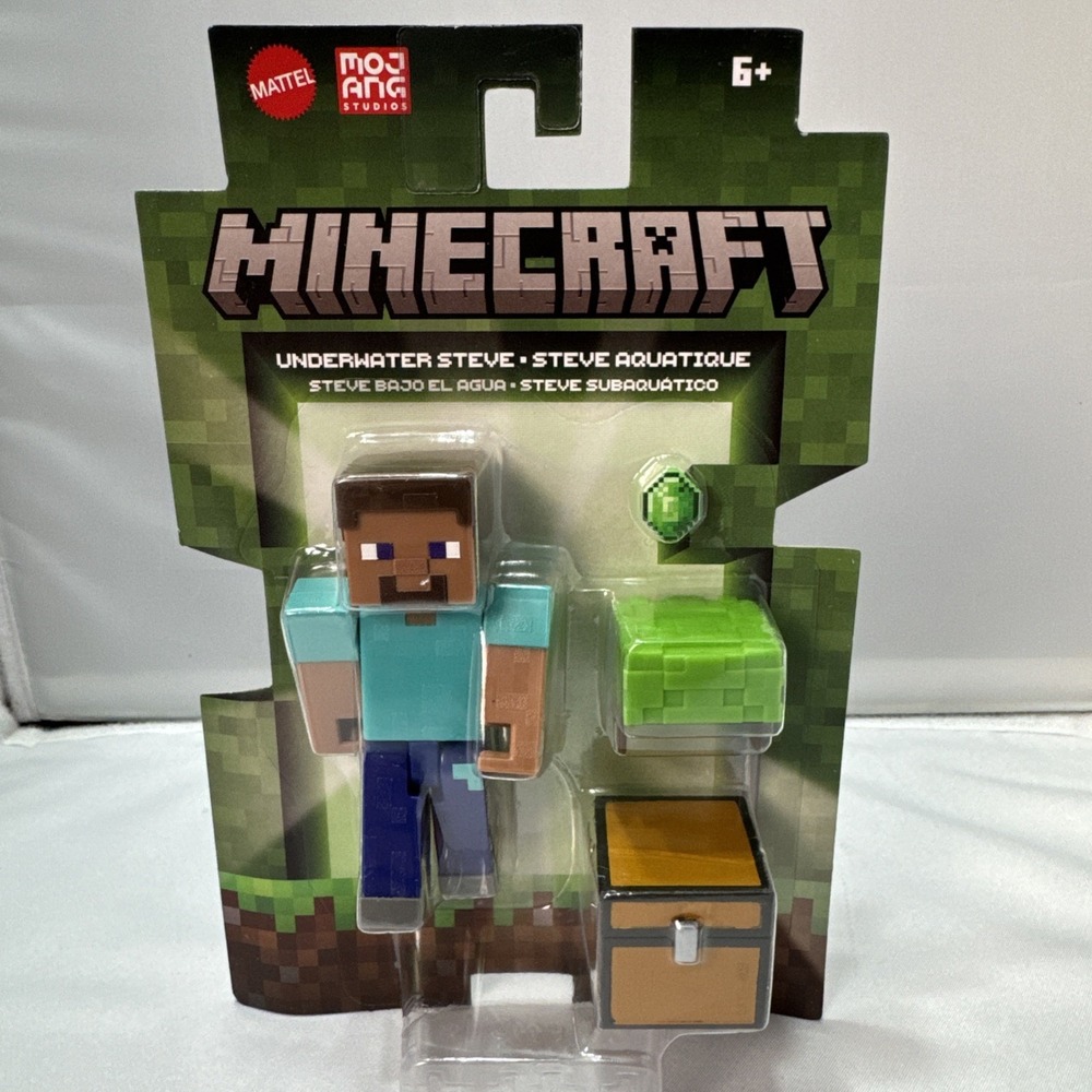Mattel Minecraft Underwater Steve w Emerald & Chest 3.25" Figure NEW 2024